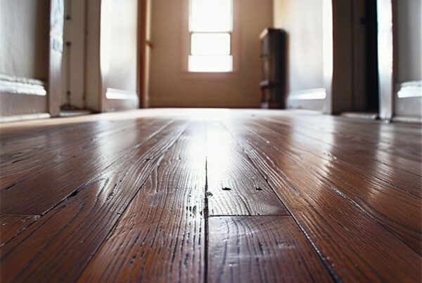 A close-up picture showing the signs of a bad hardwood flooring installation.