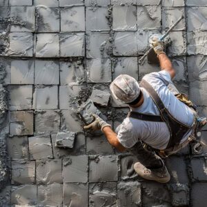 A professional mason using concrete on a project