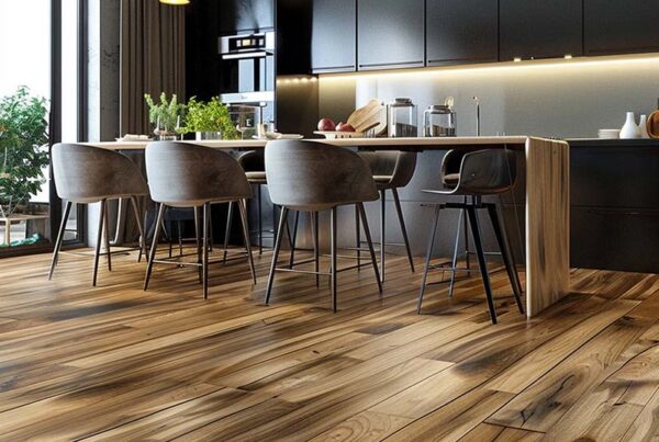 New hardwood flooring in a luxurious modern kitchen