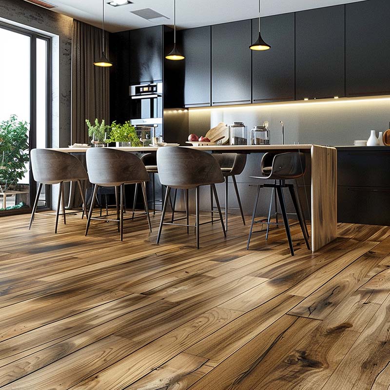 New hardwood flooring in a luxurious modern kitchen