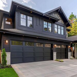 Trendy garage door on a dark home